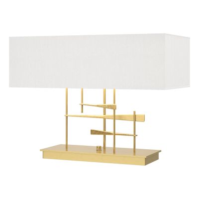 Cavaletti Table Lamp 2-Light Natural Anna Shade (SF) in Modern Brass - Dimmer on Base