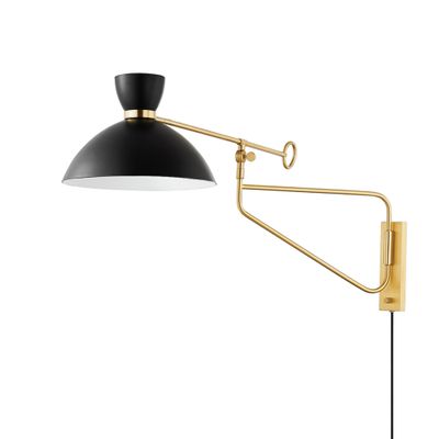 Cranbrook 1-Light Plug-in Sconce in Aged Brass/Soft Black 14.25L x 14.25W x 20.75H