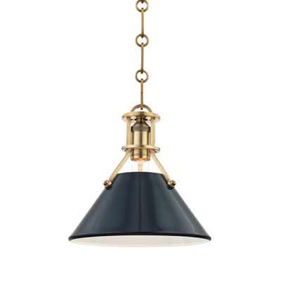 Painted No.2 1-Light Pendant in Aged Brass/Leaf Green Combo