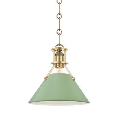 Painted No.2 1-Light Pendant in Aged Brass/Blue Bird by Mark
