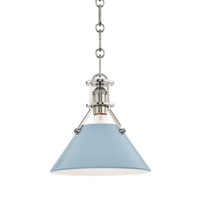 Painted No.2 1-Light Pendant in Aged Brass/Blue Bird by Mark