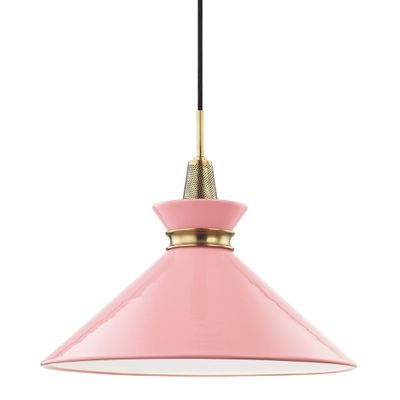 Kiki 1-Light Pendant in Aged Brass/Pink 18L x 18W x 15.25H