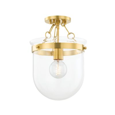 Dunbar 1-Light Semi Flush in Aged Brass by Ariel Okin 18L x 10.5W x 14.25H