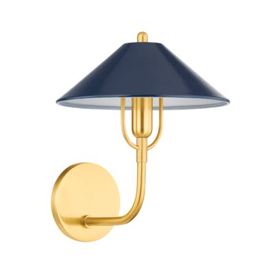 MARIEL 1-Light Wall Sconce in Aged Brass/Soft Navy 8L x 9.75W x 12H