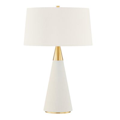 JEN 1-Light Table Lamp in Aged Brass/Cream Linen by Home Ec. 25L x 15.75W x 24.5H