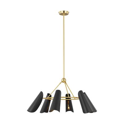 AERIN Tresa Six Light Chandelier in Midnight Black and Burnished Brass