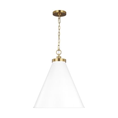 Chapman & Myers Wellfleet Large Cone Pendant in Matte White and Burnished Brass