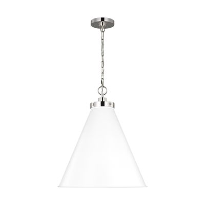 Chapman & Myers Wellfleet Large Cone Pendant in Matte White and Polished Nickel