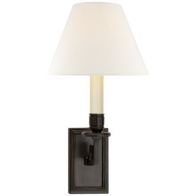 Alexa Hampton Dean Library Sconce in Gun Metal with Linen Shade Wall Light W6.5