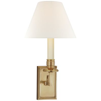 Alexa Hampton Dean Library Sconce in Natural Brass with Linen Shade Wall Light W6.5