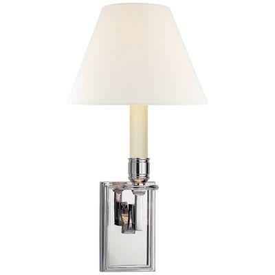 Alexa Hampton Dean Library Sconce in Polished Nickel with Linen Shade Wall Light W6.5
