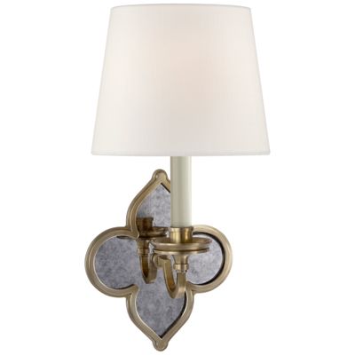 Alexa Hampton Lana Single Sconce in Natural Brass and Antique Mirror with Linen Shade Wall Light W6.5