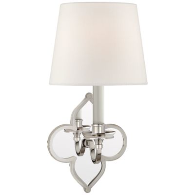 Alexa Hampton Lana Single Sconce in Polished Nickel and Mirror with Linen Shade Wall Light W6.5