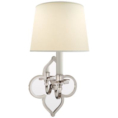 Alexa Hampton Lana Single Sconce in Polished Nickel and Mirror with Natural Percale Shade Wall Light W6.5