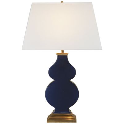 Alexa Hampton Anita Table Lamp in Midnight Blue Porcelain with Linen Shade W18