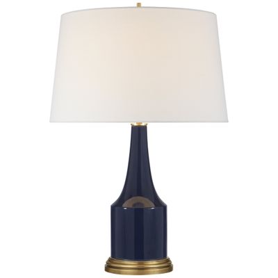 Alexa Hampton Sawyer Table Lamp in Midnight Blue Porcelain with Linen Shade W15