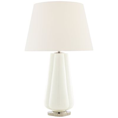 Alexa Hampton Penelope Table Lamp in White with Linen Shade W18