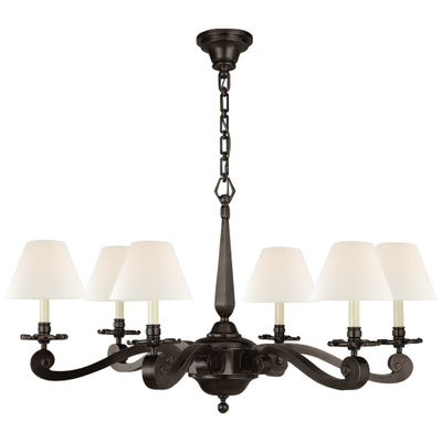 Alexa Hampton Myrna Chandelier in Gun Metal with Linen Shades Ceiling Light W33