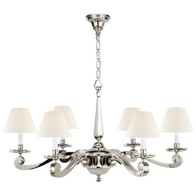 Alexa Hampton Myrna Chandelier in Polished Nickel with Linen Shades Ceiling Light W33
