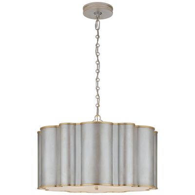 Alexa Hampton Markos Large Hanging Shade in Burnished Silver Leaf and Gild with Frosted Acrylic Ceiling Light W26