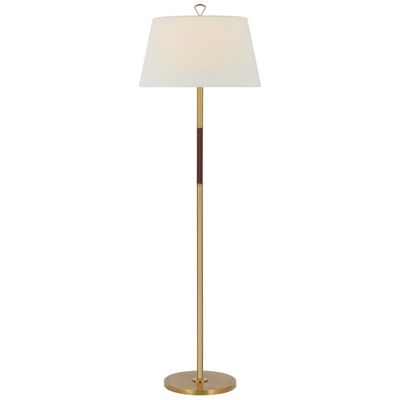 Visual Comfort Signature LED Floor Lamp Griffin Polished Nickel and Parchment Leather