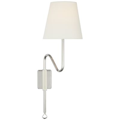 Amber Lewis Griffin Articulating Sconce in Polished Nickel and Parchment Leather with Linen Shade Wall Light W7.5