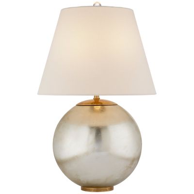 AERIN Morton Table Lamp in Burnished Silver Leaf with Linen Shade W16.5