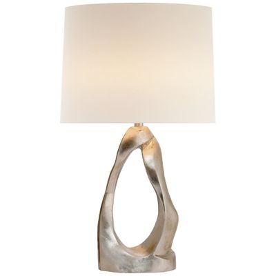 AERIN Cannes Table Lamp in Burnished Silver Leaf with Linen Shade W17