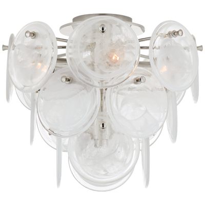 AERIN Loire Medium Tiered Flush Mount in Polished Nickel with White Strie Glass Ceiling Light W13.75