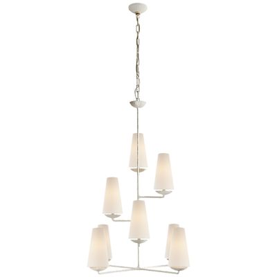 AERIN Fontaine Vertical Chandelier in Plaster with Linen Shades Ceiling Light W34.25