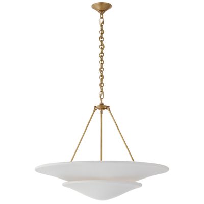 AERIN Mollino Large Tiered Chandelier in Hand-Rubbed Antique Brass with Plaster White Shade Ceiling Light W32