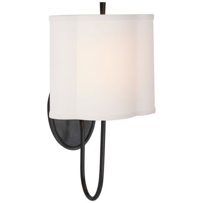 Barbara Barry Simple Scallop Wall Sconce in Bronze with Linen Shade Wall Light W9.25