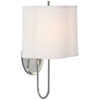 Barbara Barry Simple Scallop Wall Sconce in Soft Silver with Linen Shade Wall Light W9.25