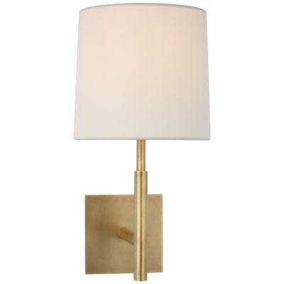 Barbara Barry Clarion Medium Library Sconce in Soft Brass with Linen Shade Wall Light W7.5