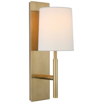 Barbara Barry Clarion Medium Sconce in Soft Brass with Linen Shade Wall Light W5.5