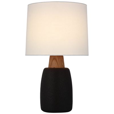 Barbara Barry Aida Large Table Lamp in Porous Black and Natural Oak with Linen Shade W17