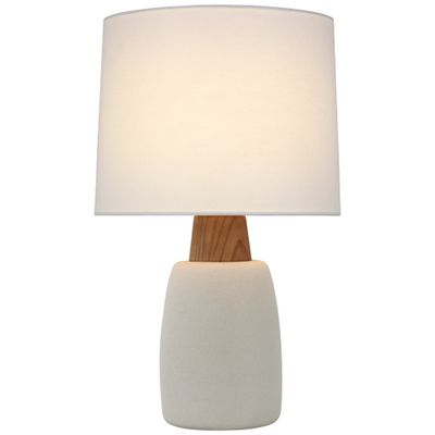 Barbara Barry Aida Large Table Lamp in Porous White and Natural Oak with Linen Shade W17