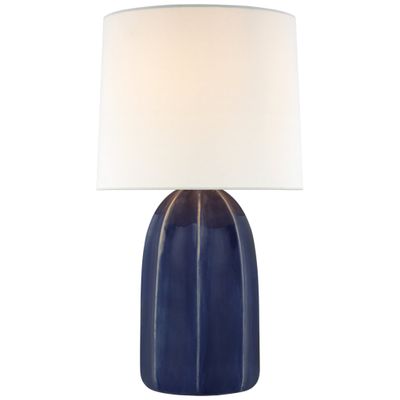 Barbara Barry Melanie Large Table Lamp in Frosted Medium Blue with Linen Shade W15.5