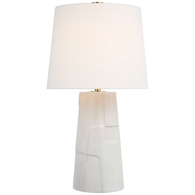 Barbara Barry Braque Medium Debossed Table Lamp in Mixed White with Linen Shade W18