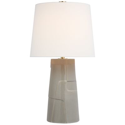 Barbara Barry Braque Medium Debossed Table Lamp in Shellish Gray with Linen Shade W18