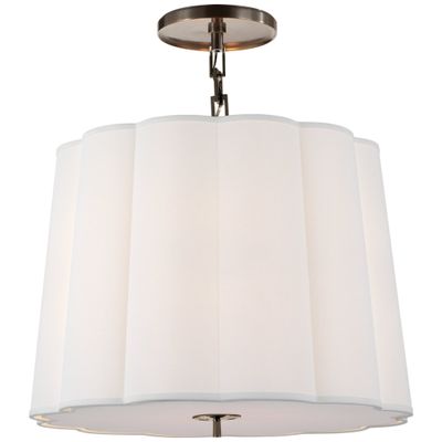 Barbara Barry Simple Scallop Large Hanging Shade in Bronze with Linen Shade Ceiling Light W25