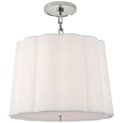 Barbara Barry Simple Scallop Large Hanging Shade in Soft Silver with Linen Shade Ceiling Light W25