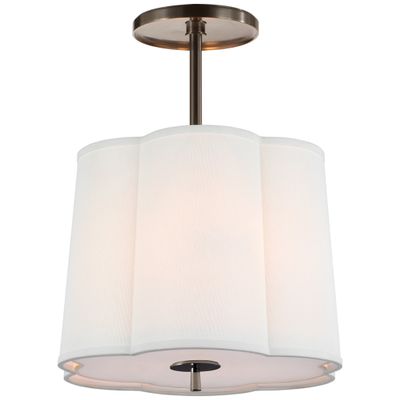 Barbara Barry Simple Scallop Hanging Shade in Bronze with Linen Shade Ceiling Light W15.75