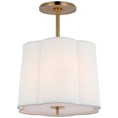 Barbara Barry Simple Scallop Hanging Shade in Soft Brass with Linen Shade Ceiling Light W15.75