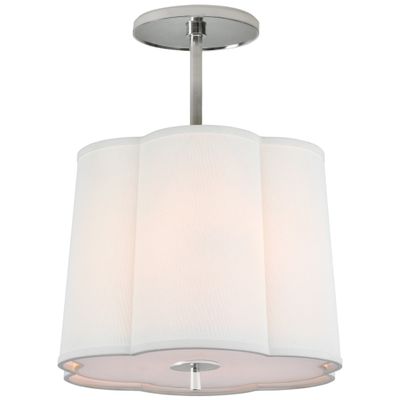 Barbara Barry Simple Scallop Hanging Shade in Soft Silver with Linen Shade Ceiling Light W15.75