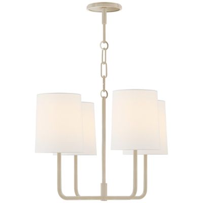 Barbara Barry Go Lightly Small Chandelier in China White with Linen Shades Ceiling Light W15.75