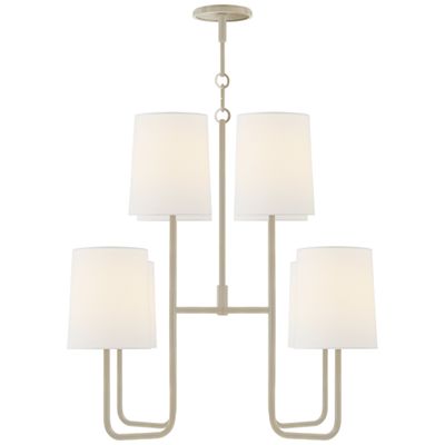 Barbara Barry Go Lightly Medium Chandelier in China White with Linen Shades Ceiling Light W23.75