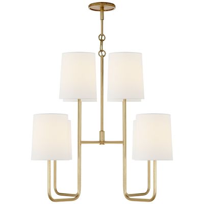Barbara Barry Go Lightly Medium Chandelier in Gilded with Linen Shades Ceiling Light W23.75