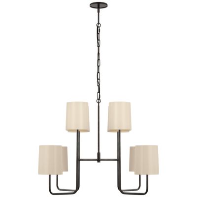 Barbara Barry Go Lightly Extra Large Two Tier Chandelier in Bronze with China White Shades Ceiling Light W30