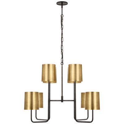 Barbara Barry Go Lightly Extra Large Two Tier Chandelier in Bronze with Soft Brass Shades Ceiling Light W30